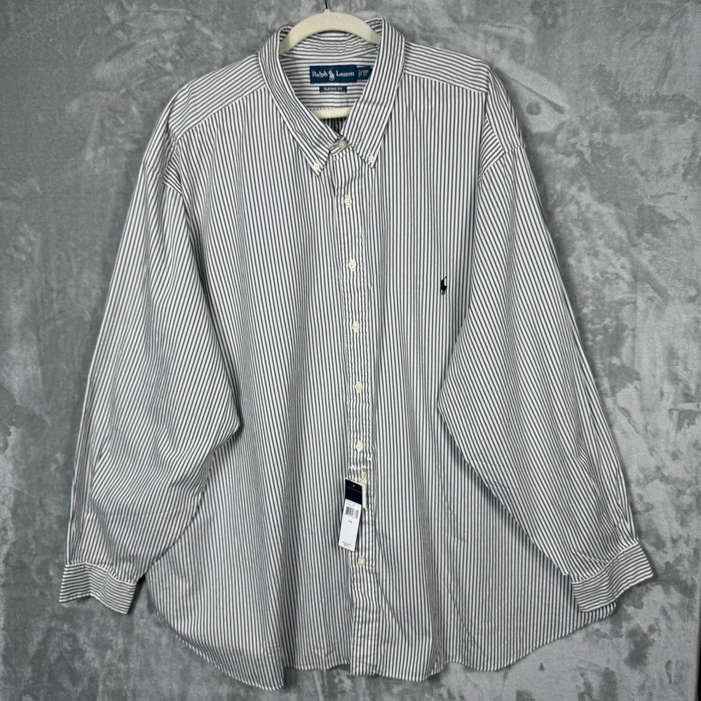 NWT‎ Ralph Lauren Classic Fit Button Down Cotton Shirt Mens 5XB Big Blue Striped